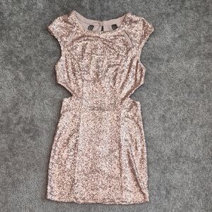 Rose Gold Sequin Cutout Party Dress